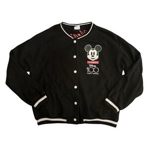 Disney Mickey Mouse 100 Years of Wonder Black Varsity Bomber Jacket